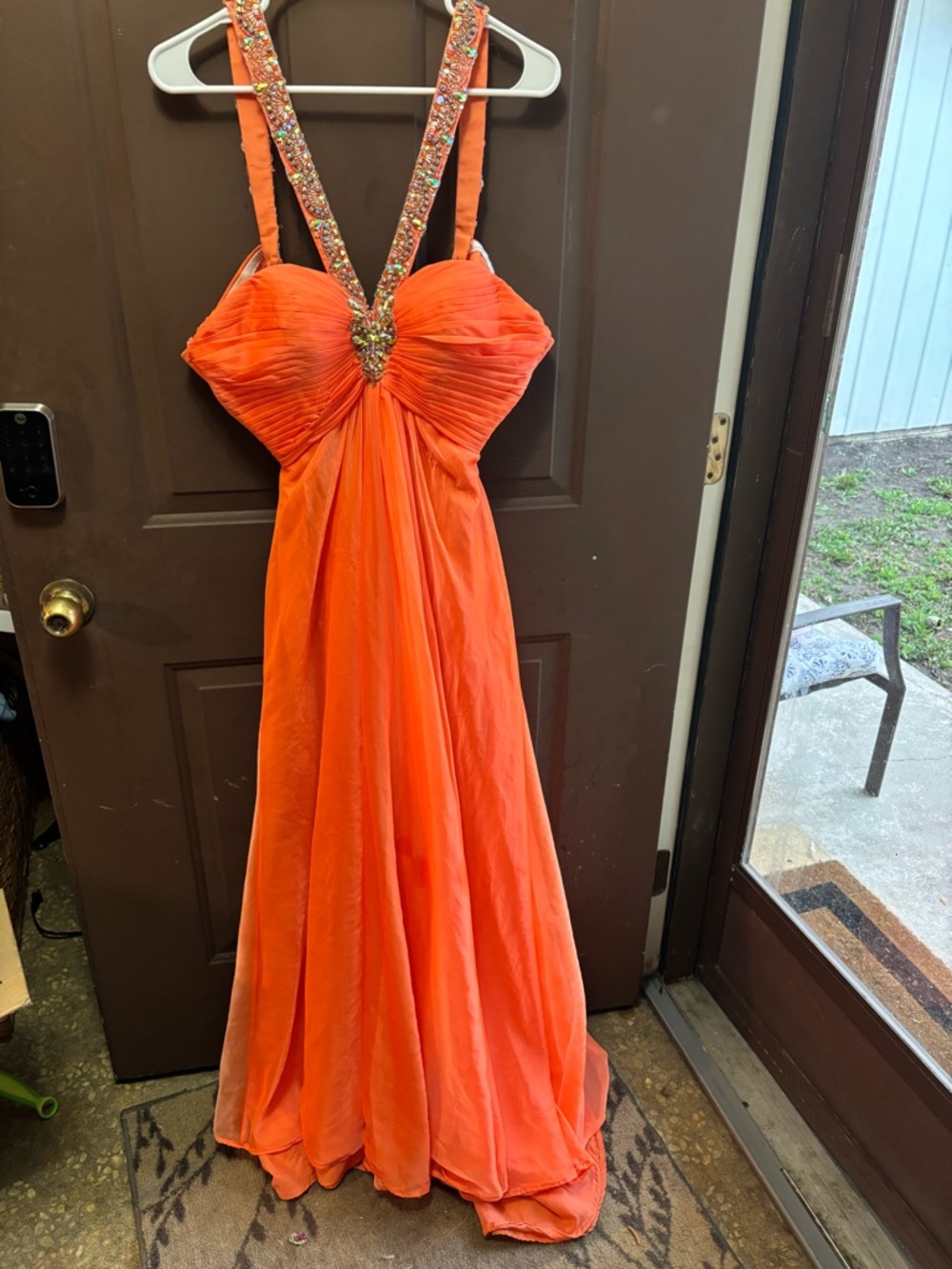 Blush Prom V Neck Embellished Orange Chiffon Prom Gown Size 4 Rare!